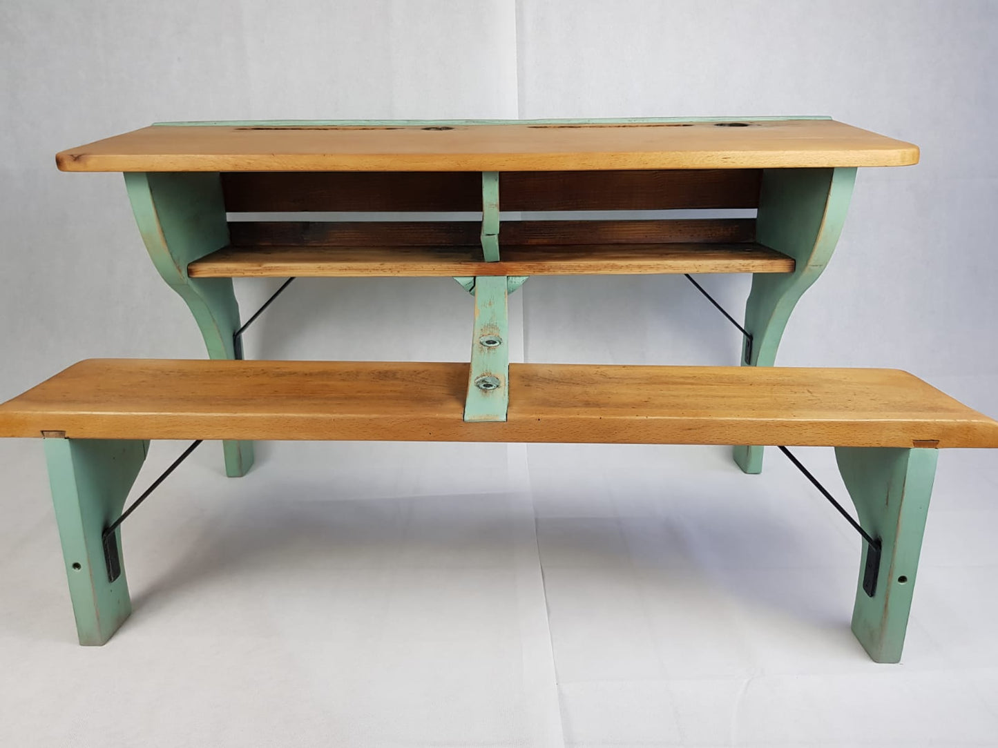 Vintage Schulbank mit Pult und Bank im Shabbylook