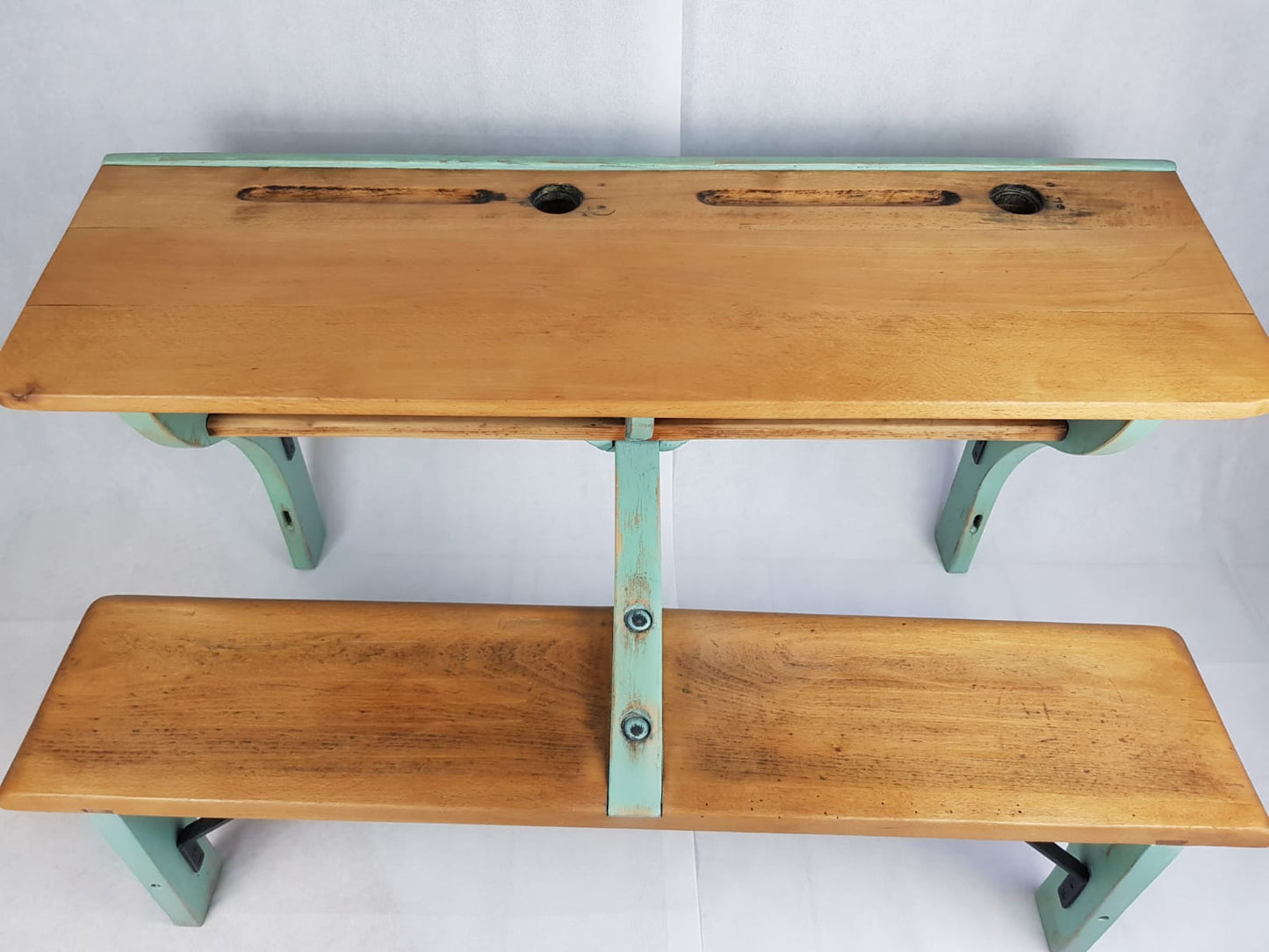 Vintage Schulbank mit Pult und Bank im Shabbylook