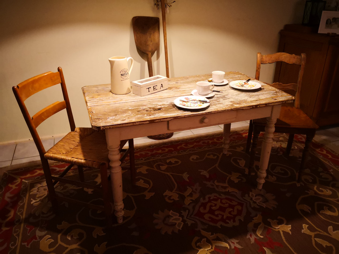 Küchentisch Tisch antik shabby massiv weiss
