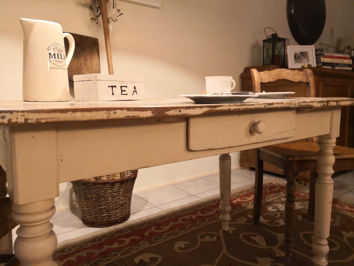 Küchentisch Tisch antik shabby massiv weiss