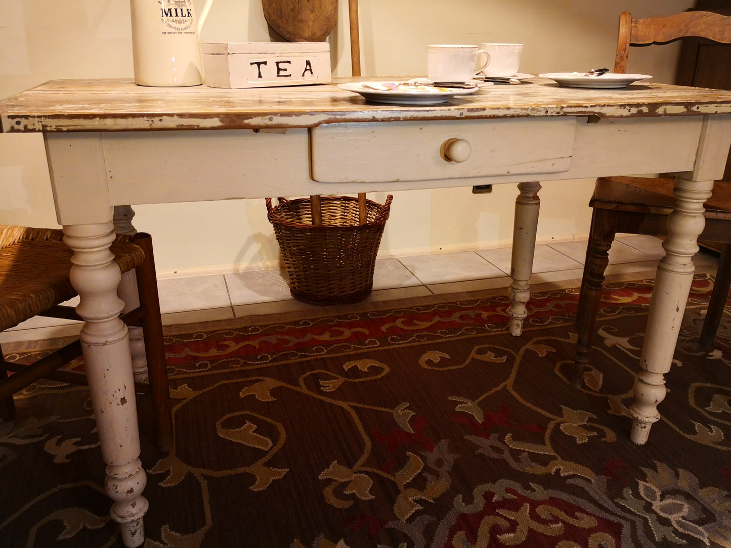 Küchentisch Tisch antik shabby massiv weiss