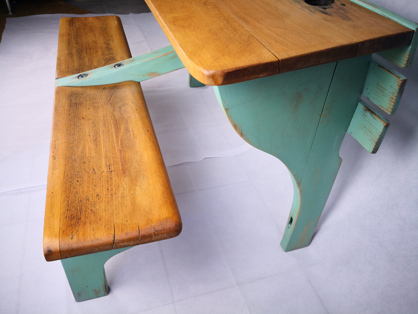 Vintage Schulbank mit Pult und Bank im Shabbylook