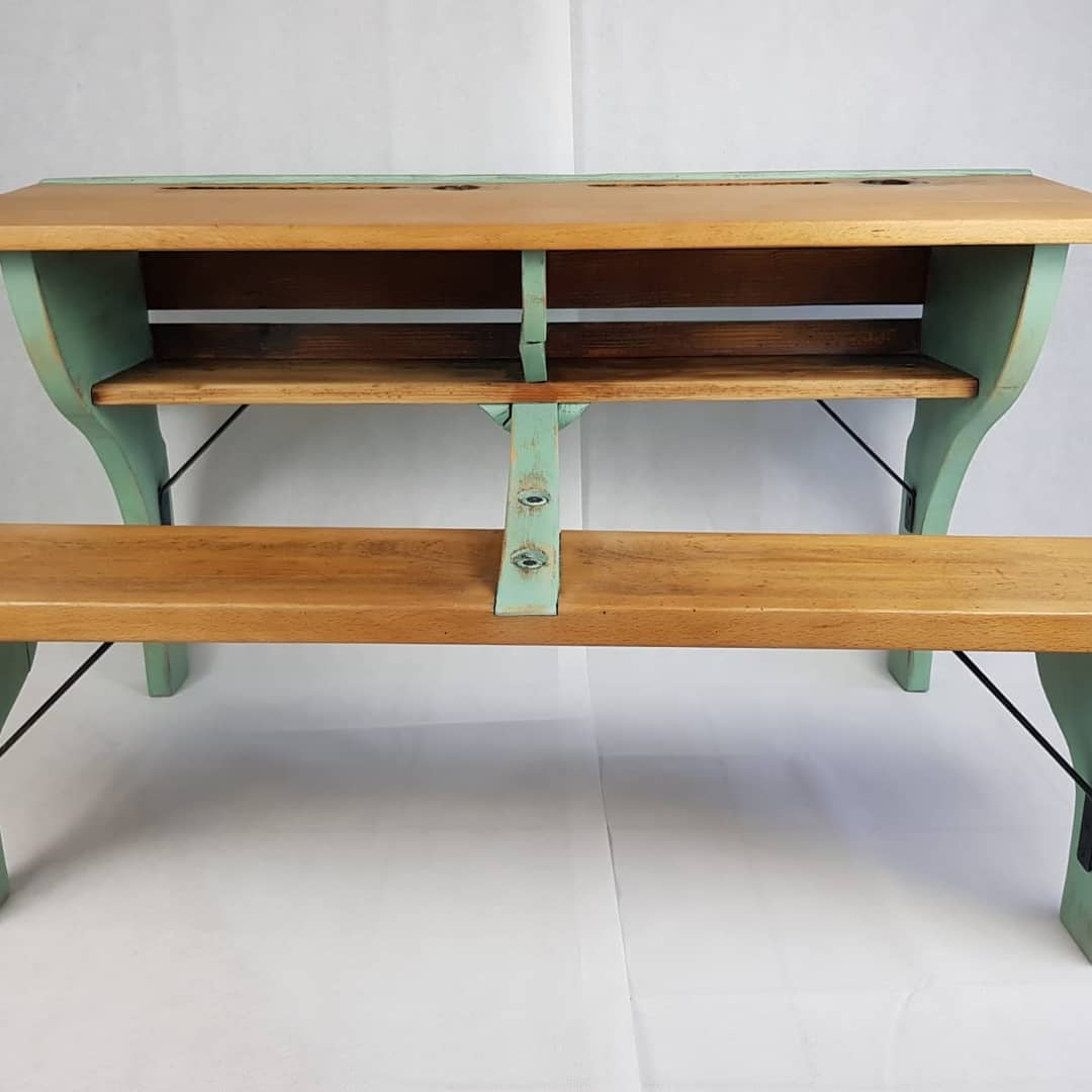 Vintage Schulbank mit Pult und Bank im Shabbylook